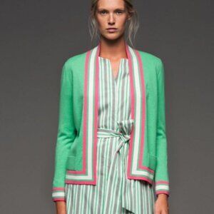 $1900 NEW Barbara Lohmann Green & Pink Cashmere Twin Sweater Set